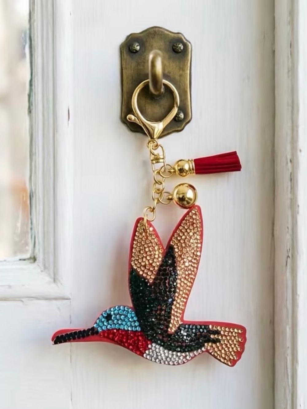 BOUTIQUE RHINESTONE HUMMINGBIRD BAG, CHARM OR KEYCHAIN